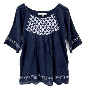 JP‎ and Mattie Top Size M Floral Embroidered Crinkle Flowy Cottagecore Blouse